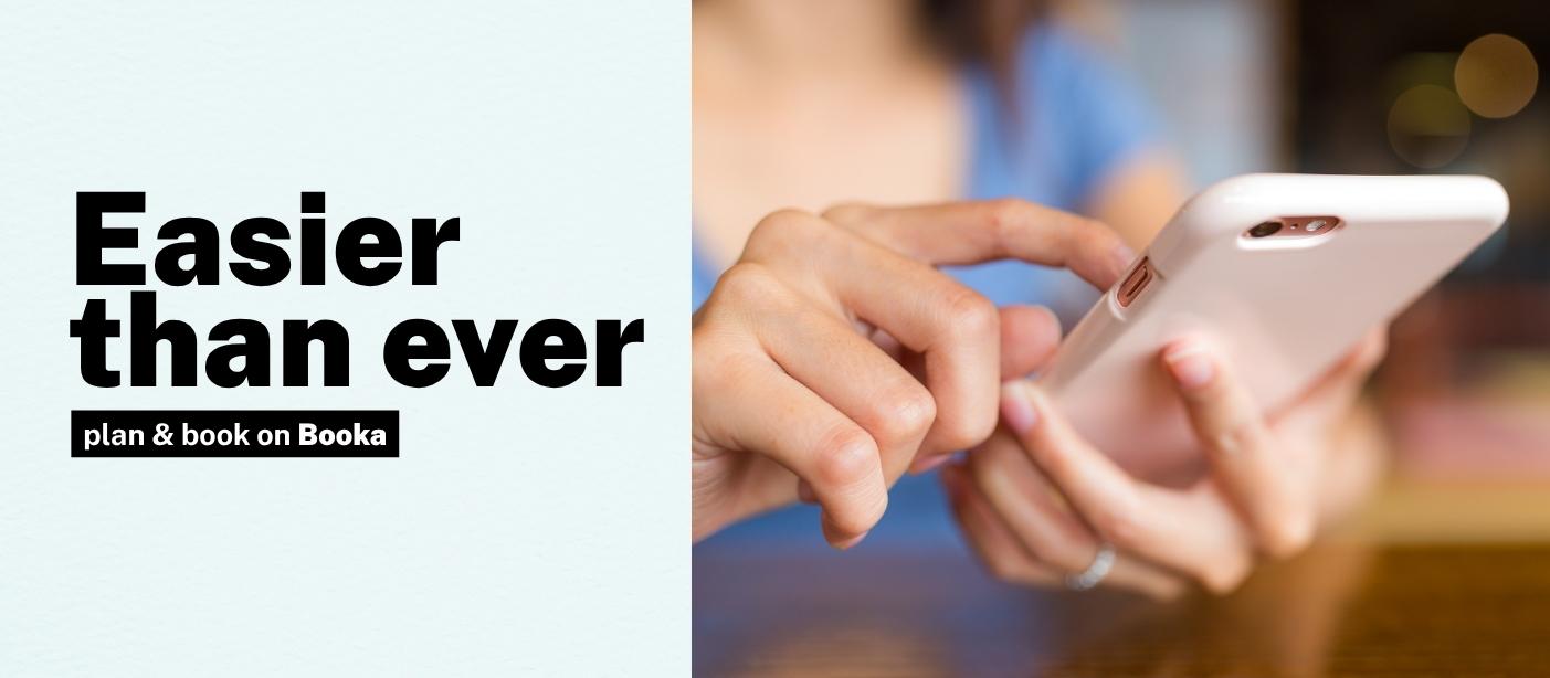 Booka banner reading Easier than ever. Plan and book on Booka.